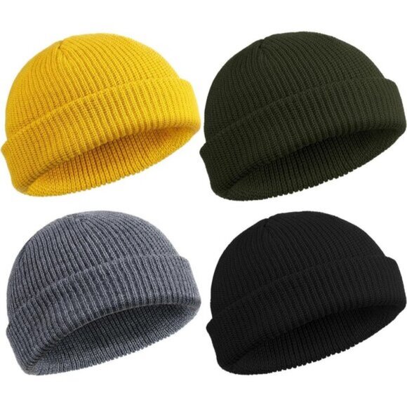 ⚡Unisex Black, Army Green, Dark Gray, Yellow 4 Pieces Watch Hat Fisherman Beanie - Picture 1 of 6